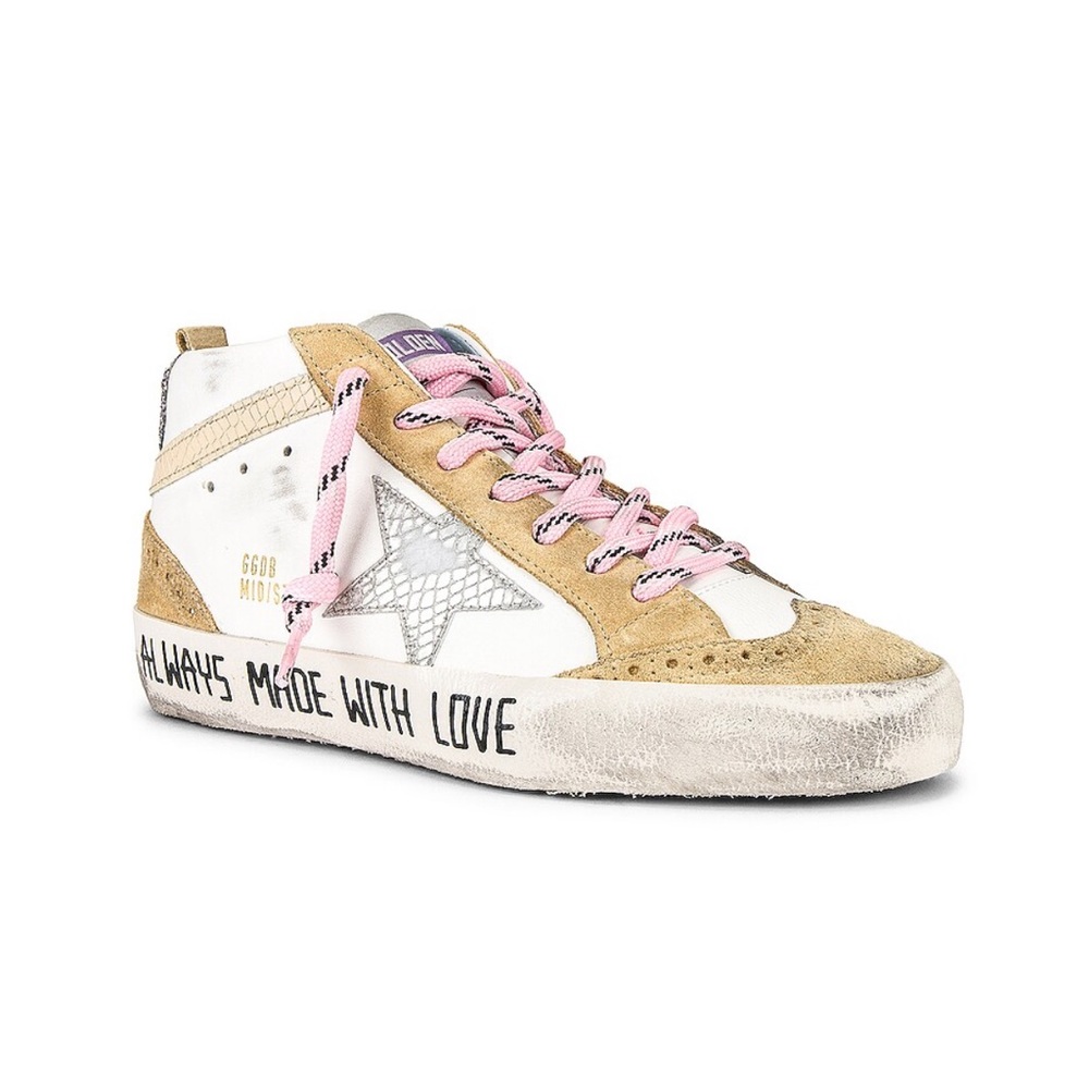 Golden Goose Midstar Sneaker- white/sand/silver/cream